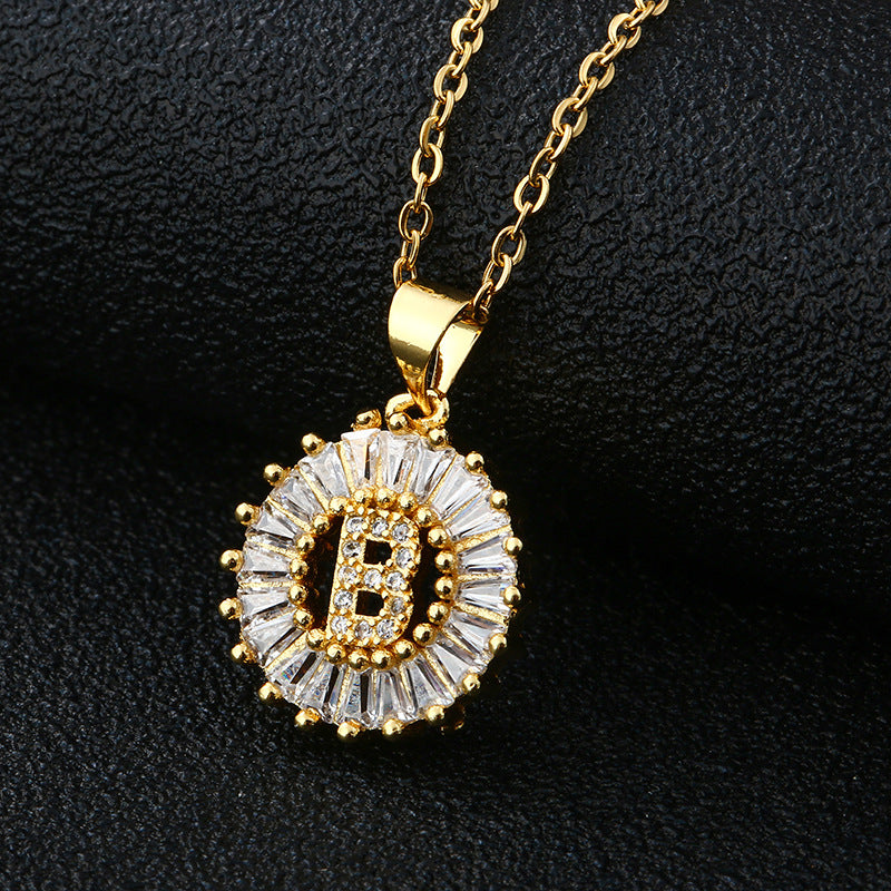 Collar con Letra para Mujer, Colgante de Cobre con Circonita Cúbica en Cadena O de Acero Inoxidable, Collar Casual de Moda