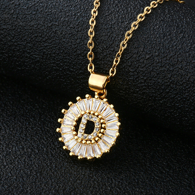 Collar con Letra para Mujer, Colgante de Cobre con Circonita Cúbica en Cadena O de Acero Inoxidable, Collar Casual de Moda