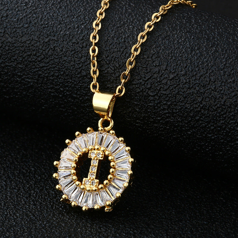 Collar con Letra para Mujer, Colgante de Cobre con Circonita Cúbica en Cadena O de Acero Inoxidable, Collar Casual de Moda