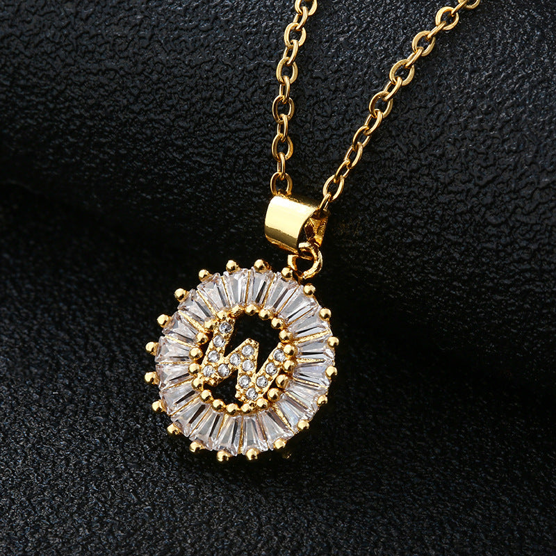 Collar con Letra para Mujer, Colgante de Cobre con Circonita Cúbica en Cadena O de Acero Inoxidable, Collar Casual de Moda