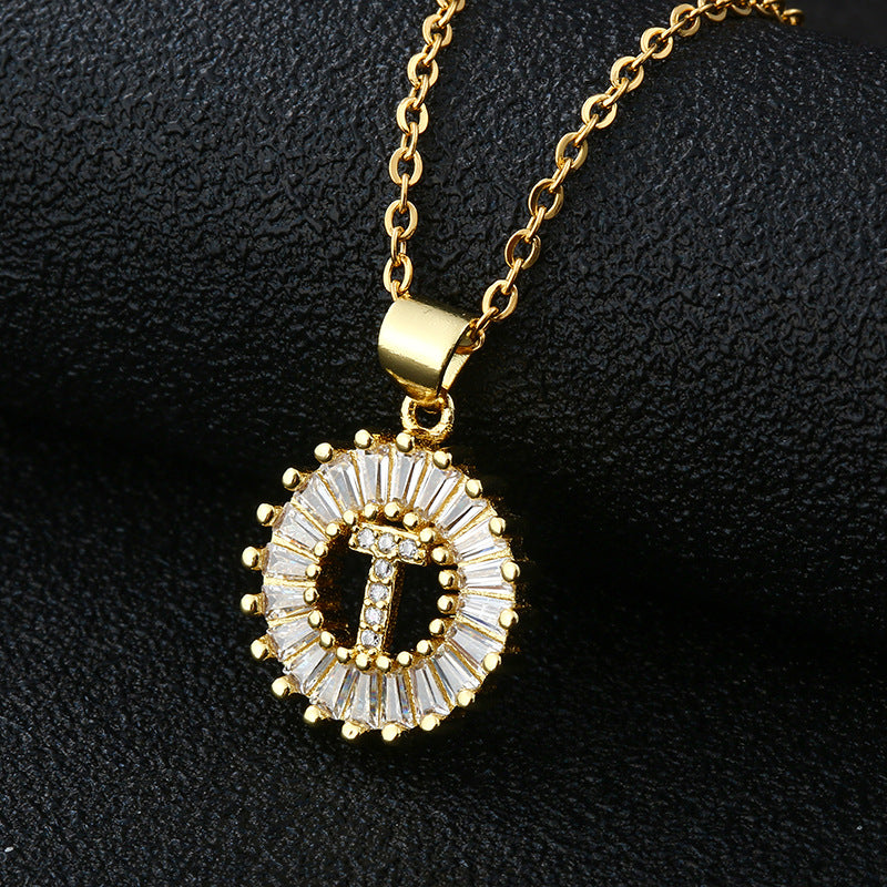 Collar con Letra para Mujer, Colgante de Cobre con Circonita Cúbica en Cadena O de Acero Inoxidable, Collar Casual de Moda