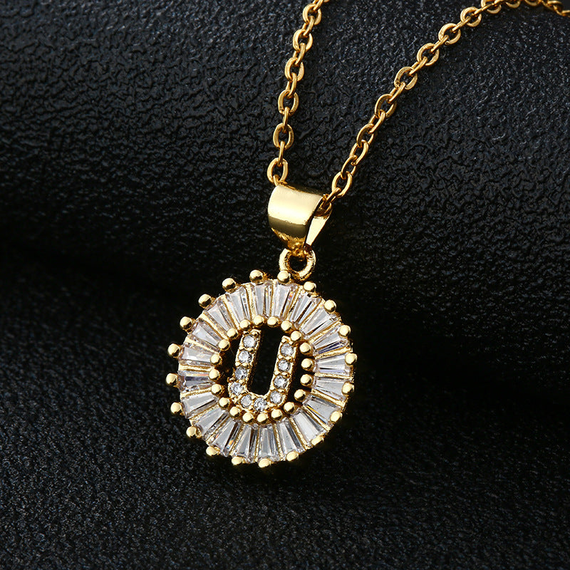 Collar con Letra para Mujer, Colgante de Cobre con Circonita Cúbica en Cadena O de Acero Inoxidable, Collar Casual de Moda