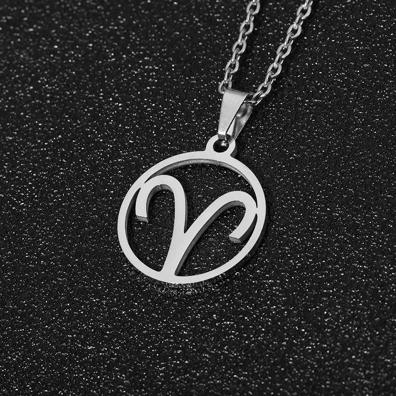 Collana Segno Zodiacale Acciaio Inossidabile Catena a O Ciondolo Moda Minimalista per Regalo di Compleanno Unisex