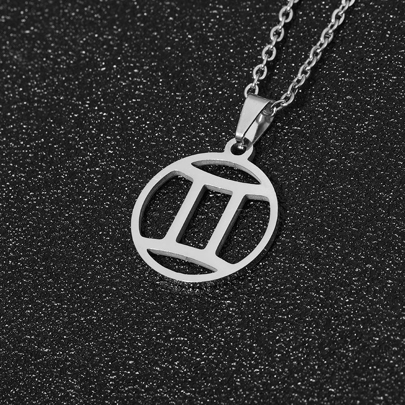 Collana Segno Zodiacale Acciaio Inossidabile Catena a O Ciondolo Moda Minimalista per Regalo di Compleanno Unisex