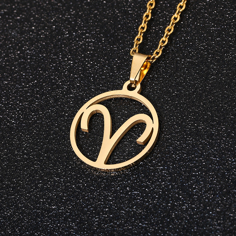 Collana Segno Zodiacale Acciaio Inossidabile Catena a O Ciondolo Moda Minimalista per Regalo di Compleanno Unisex
