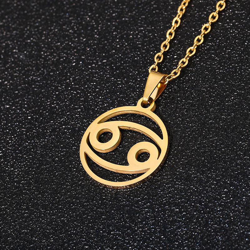 Collana Segno Zodiacale Acciaio Inossidabile Catena a O Ciondolo Moda Minimalista per Regalo di Compleanno Unisex