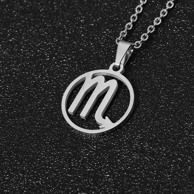 Collana Segno Zodiacale Acciaio Inossidabile Catena a O Ciondolo Moda Minimalista per Regalo di Compleanno Unisex