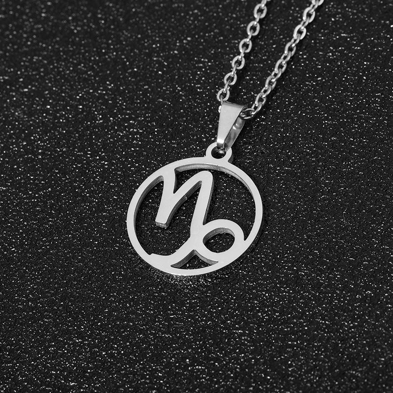 Collana Segno Zodiacale Acciaio Inossidabile Catena a O Ciondolo Moda Minimalista per Regalo di Compleanno Unisex