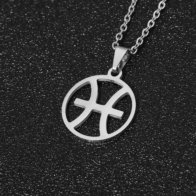 Collana Segno Zodiacale Acciaio Inossidabile Catena a O Ciondolo Moda Minimalista per Regalo di Compleanno Unisex