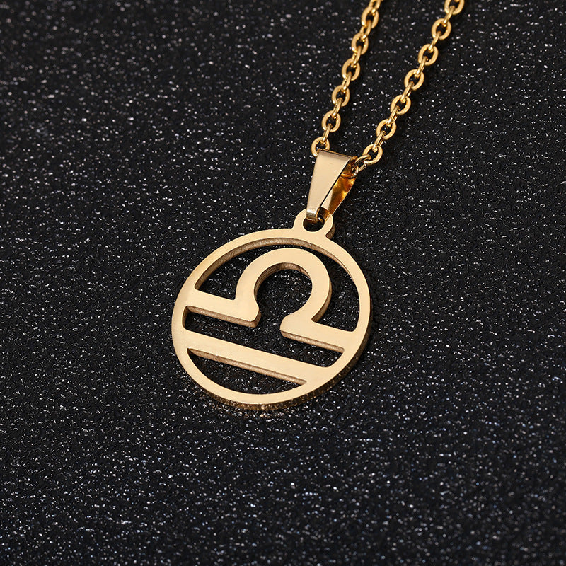 Collana Segno Zodiacale Acciaio Inossidabile Catena a O Ciondolo Moda Minimalista per Regalo di Compleanno Unisex