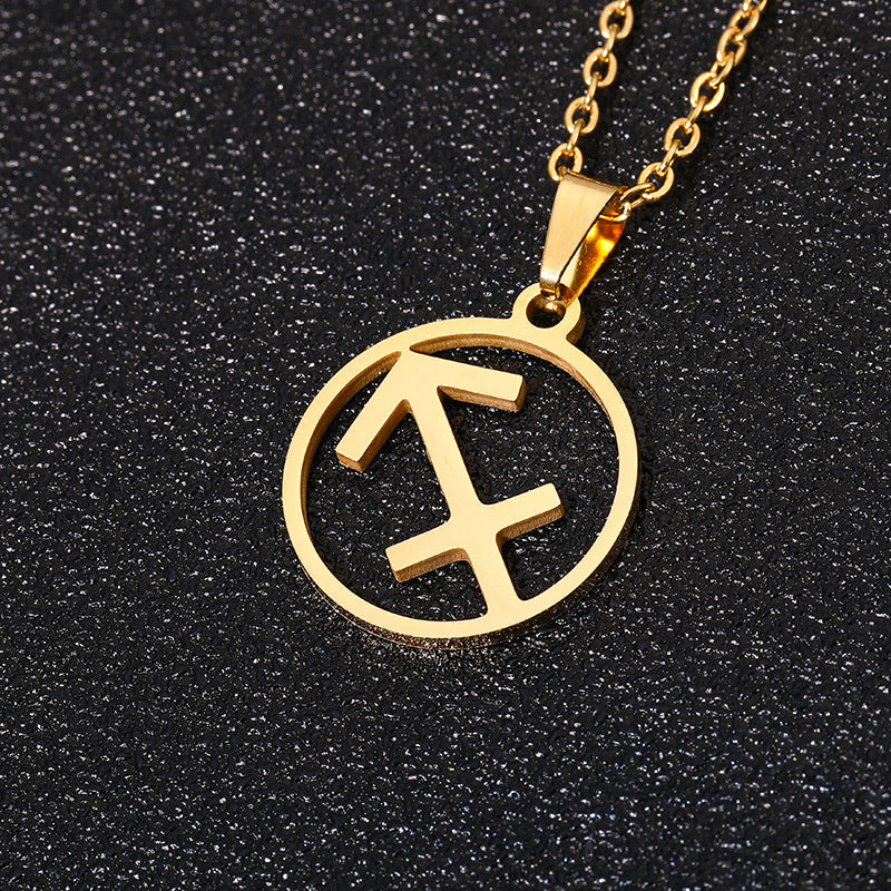 Collana Segno Zodiacale Acciaio Inossidabile Catena a O Ciondolo Moda Minimalista per Regalo di Compleanno Unisex