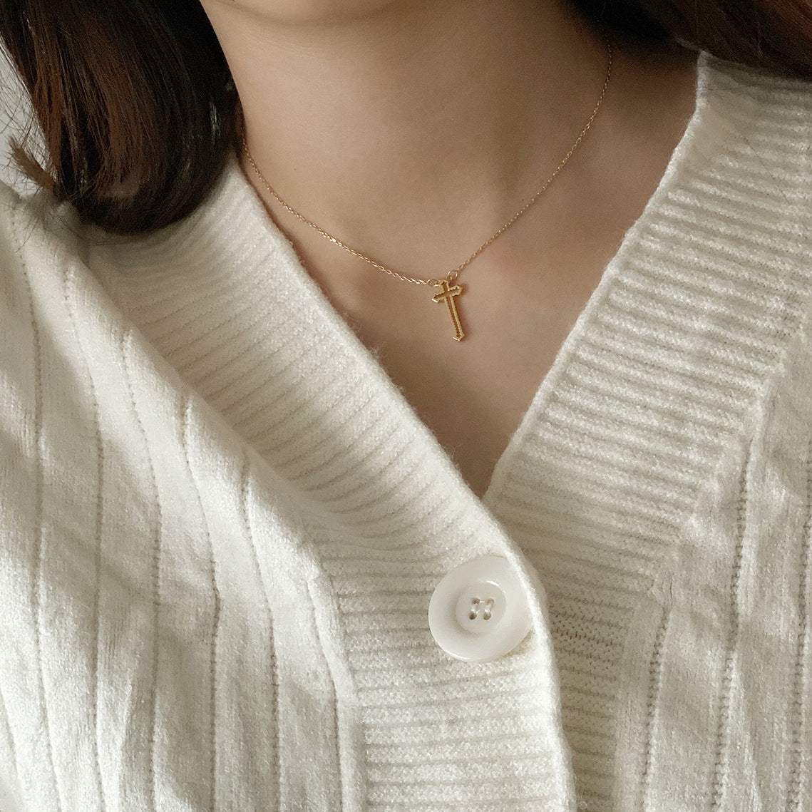 Collana da donna con ciondolo a croce geometrica in argento sterling 925 vintage e catena a sfere
