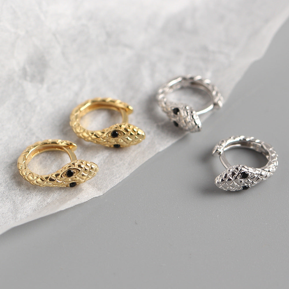 Orecchini a cerchio serpente in argento sterling 925 di lusso Streetwear