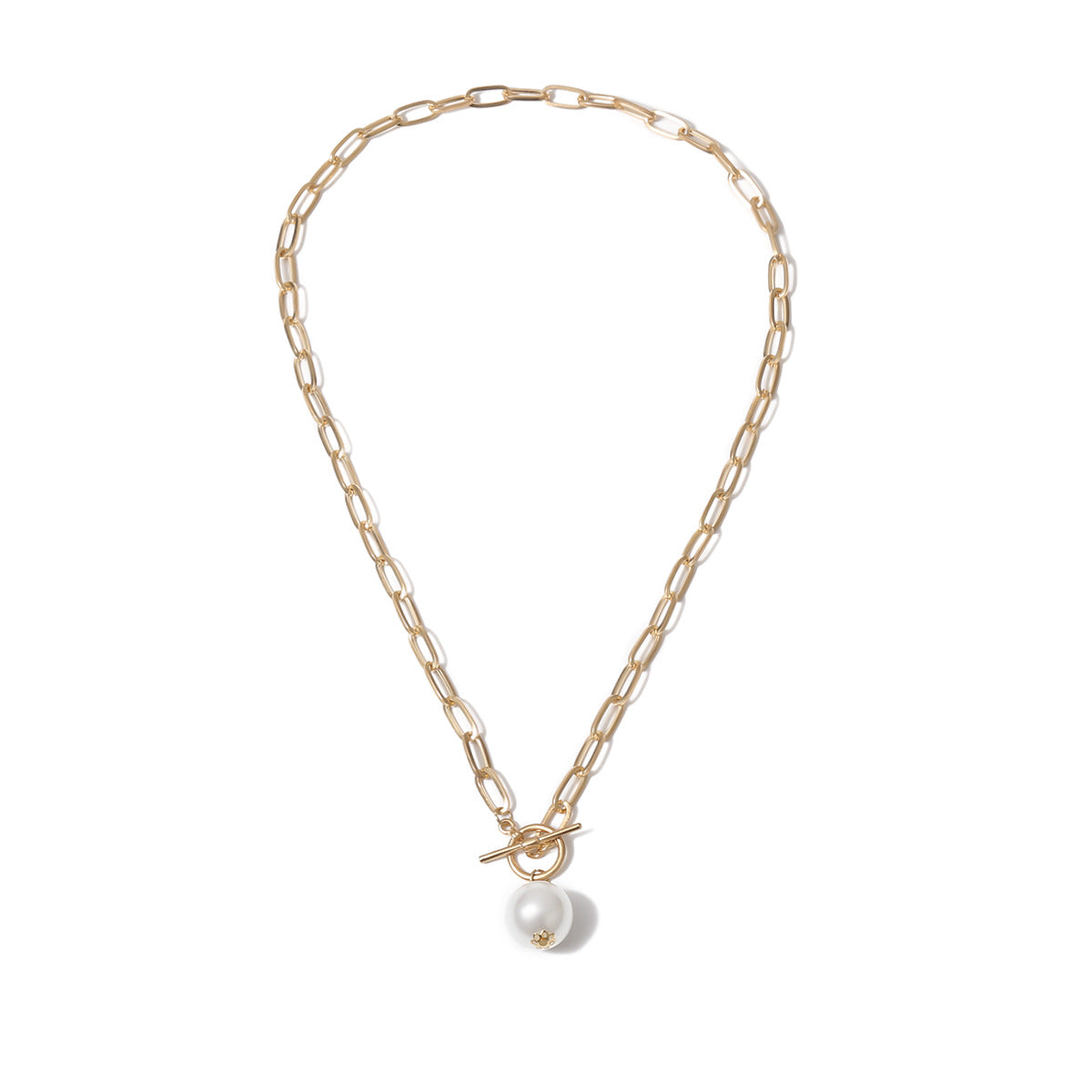 Collana con Pendente Geometrico a Chiusura a Levetta Creativa in Lega Placcata con Strass, Collana Multistrato Stile Luna e Perla per Donna