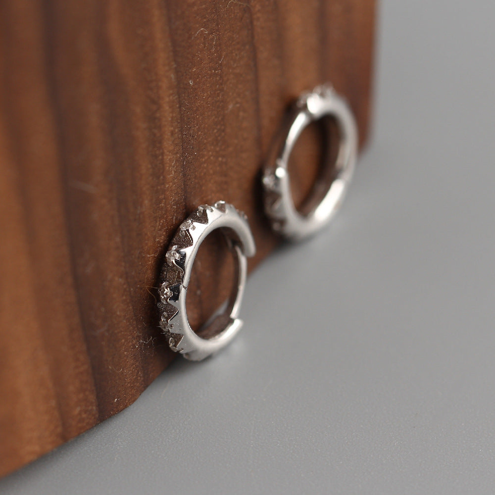 Orecchini a Cerchio Rotondi Geometrici in Argento Sterling 925 Stile Punk Lussuoso con Zirconi Cubici