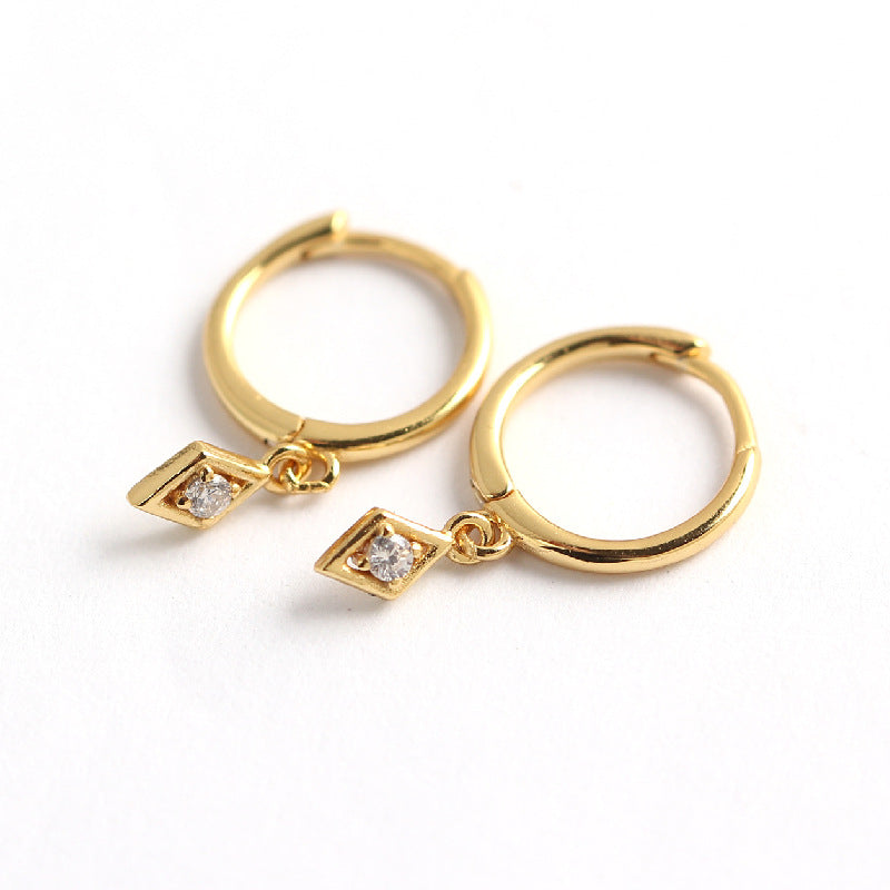 Aretes de aro minimalistas y elegantes de plata de ley 925 con incrustaciones de diamantes de imitación geométricos para mujer