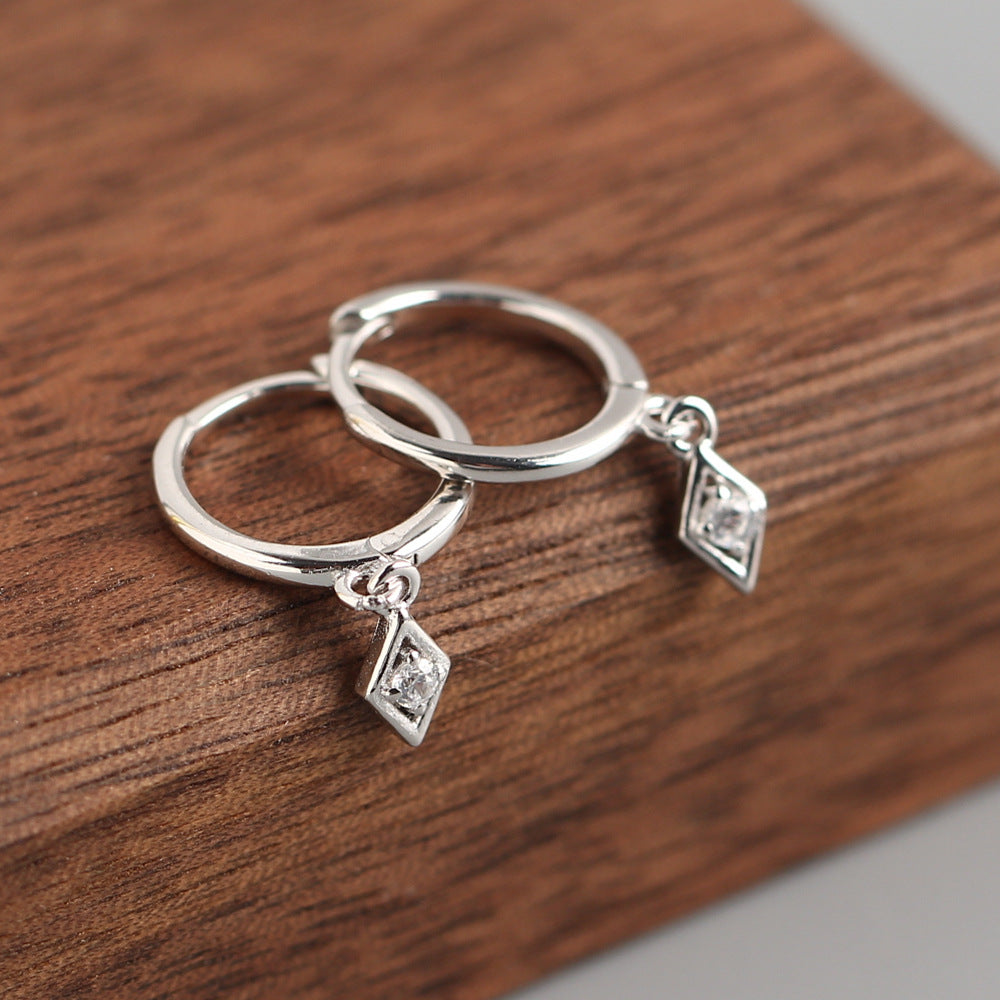 Aretes de aro minimalistas y elegantes de plata de ley 925 con incrustaciones de diamantes de imitación geométricos para mujer