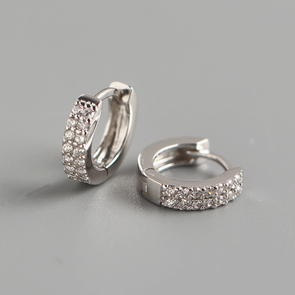 Minimalist 925 Sterling Silver Geometric Round Hoop Earrings with Cubic Zirconia and Crystal Inlay for Women
