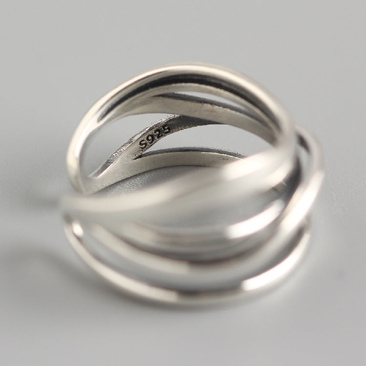 Anello da donna in argento sterling 925 lucido geometrico vintage