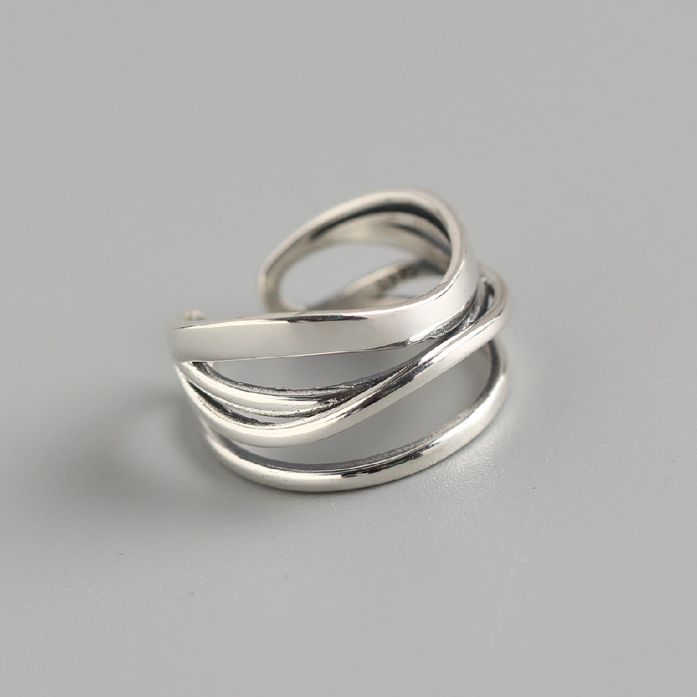 Anello da donna in argento sterling 925 lucido geometrico vintage
