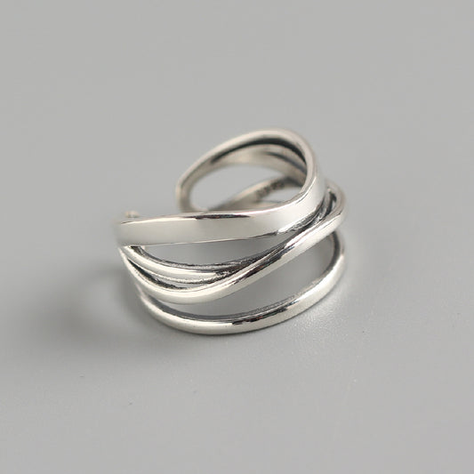 Anello da donna in argento sterling 925 lucido geometrico vintage