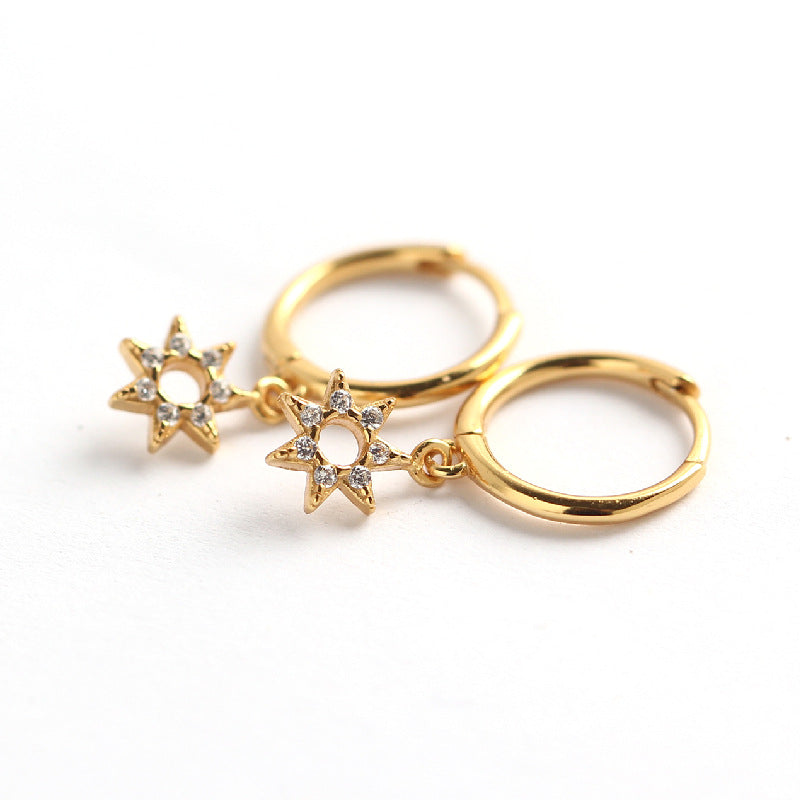 Minimalist Sweet 925 Sterling Silver Star Rhinestone Inlay Earrings