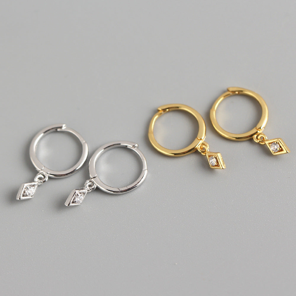 Aretes de aro minimalistas y elegantes de plata de ley 925 con incrustaciones de diamantes de imitación geométricos para mujer