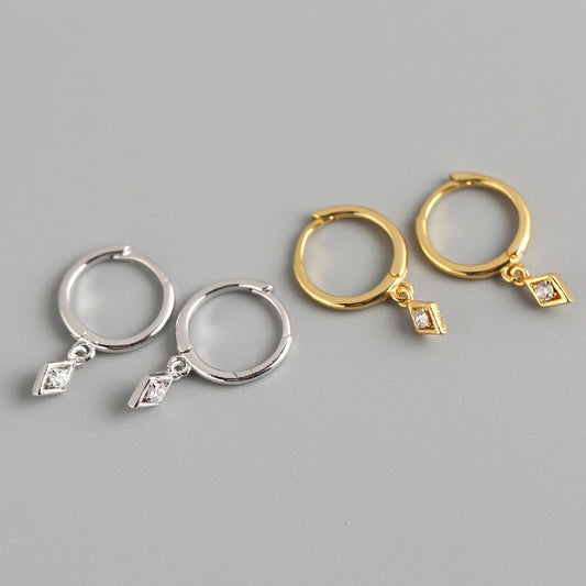 Minimalist Elegant 925 Sterling Silver Geometric Rhinestone Inlay Hoop Earrings for Women