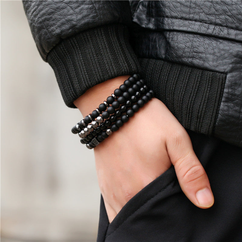 Minimalist Geometric Round Matte Brass Bracelet Set with Cubic Zirconia