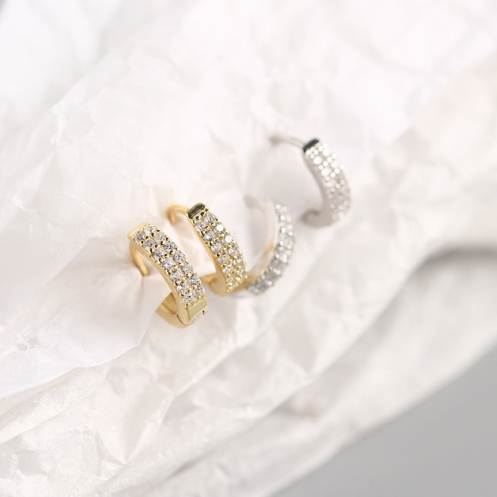 Minimalist 925 Sterling Silver Geometric Round Hoop Earrings with Cubic Zirconia and Crystal Inlay for Women