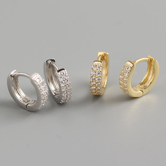 Orecchini a Cerchio Rotondi Geometrici Minimalisti in Argento Sterling 925 con Zirconia Cubica e Intarsio in Cristallo da Donna