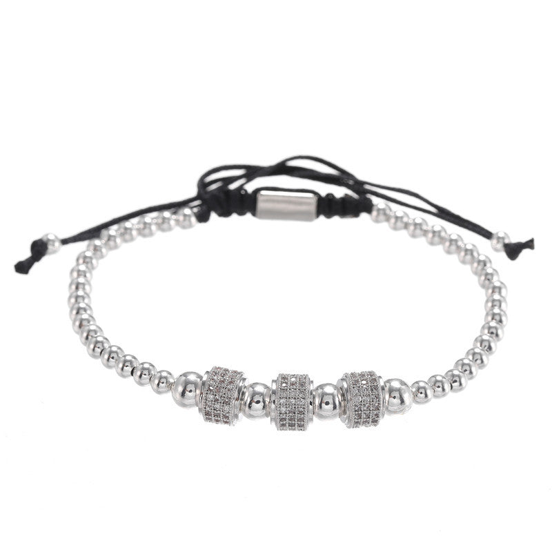 Minimalist Geometric Brass Beaded Cubic Zirconia Wheel Bracelet Unisex
