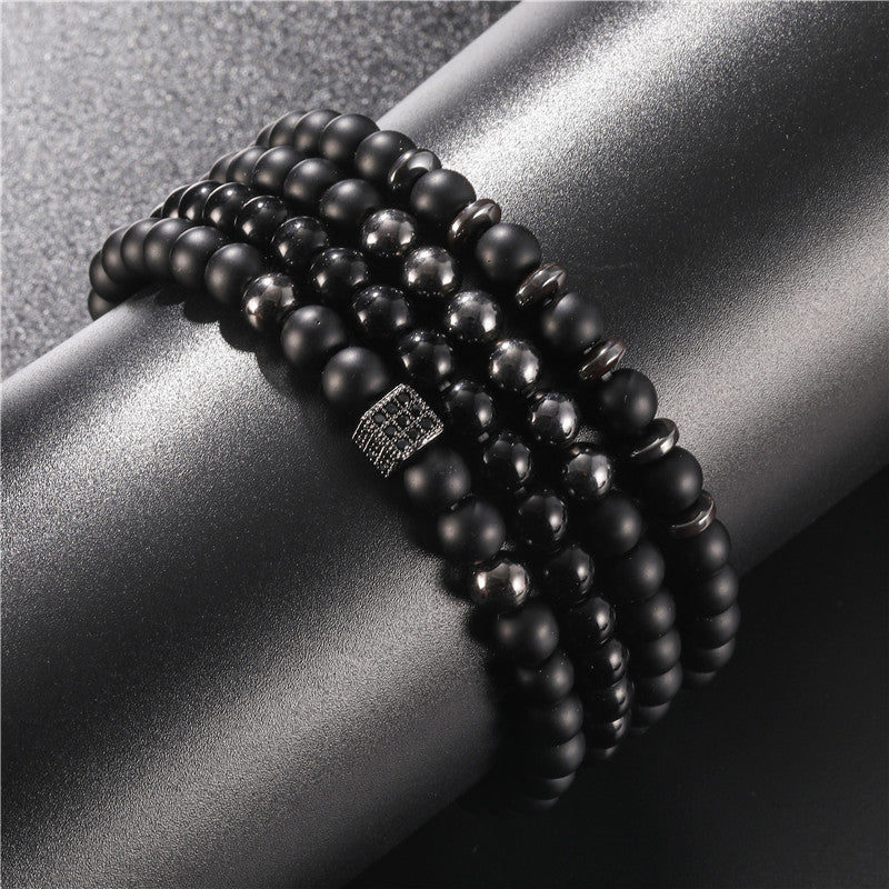 Minimalist Geometric Round Matte Brass Bracelet Set with Cubic Zirconia