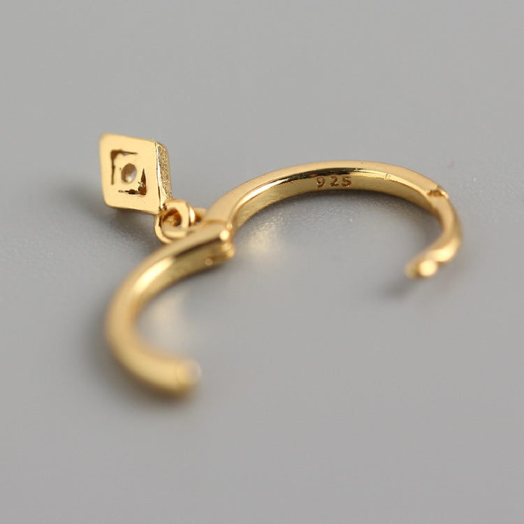 Aretes de aro minimalistas y elegantes de plata de ley 925 con incrustaciones de diamantes de imitación geométricos para mujer