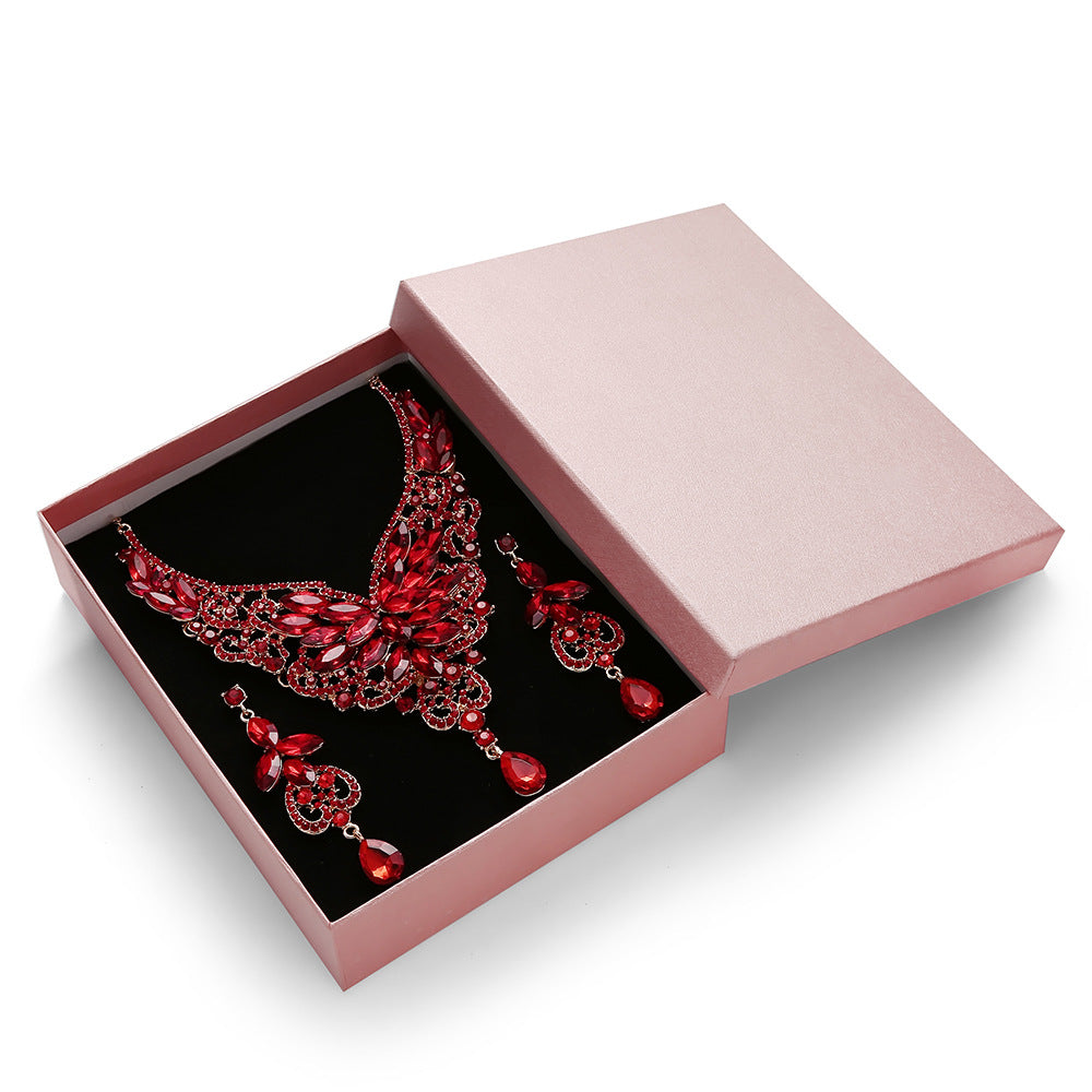 Fashion Floral Geometric Rhinestone Alloy Necklace and Earrings Set for Women