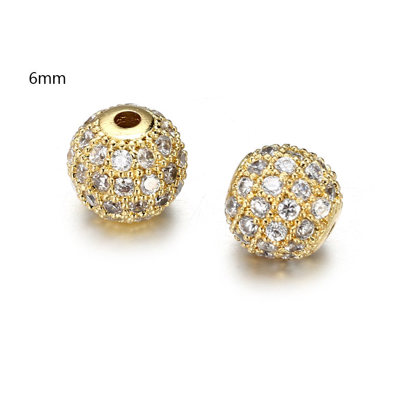 6mm Round Brass Plated Cubic Zirconia Bead Charm