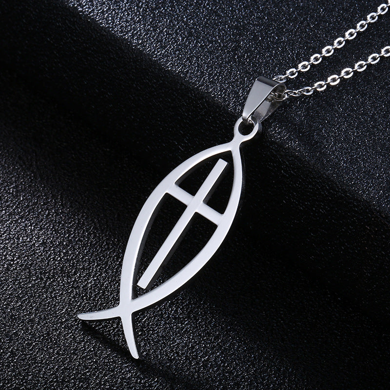 Collana con croce in acciaio inossidabile e titanio, ciondolo geometrico, unisex, con catena a O, accessorio di moda