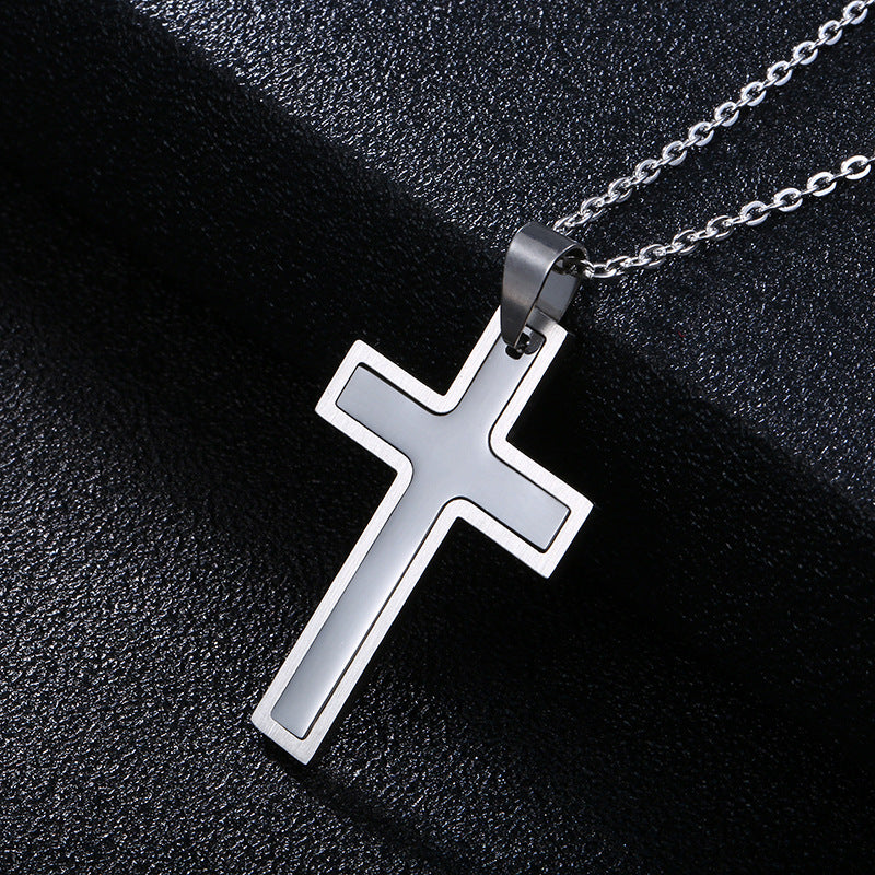 Collana con croce in acciaio inossidabile e titanio, ciondolo geometrico, unisex, con catena a O, accessorio di moda