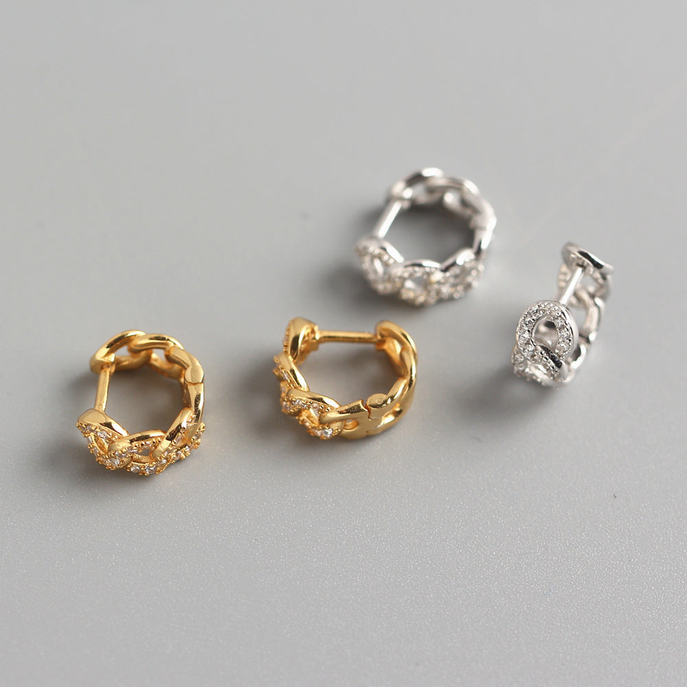 Minimalist 925 Sterling Silver Geometric Plated Rhinestone Hoop Earrings for Women