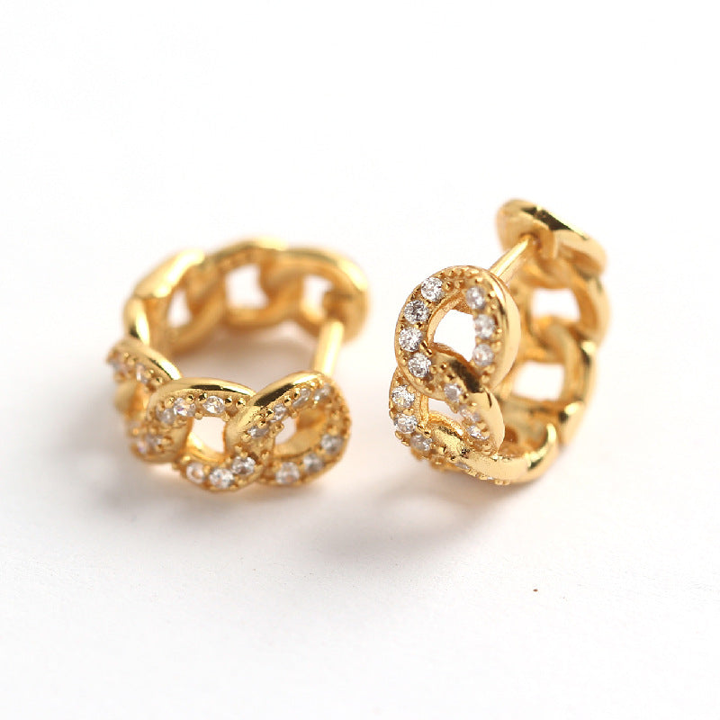 Minimalist 925 Sterling Silver Geometric Plated Rhinestone Hoop Earrings for Women