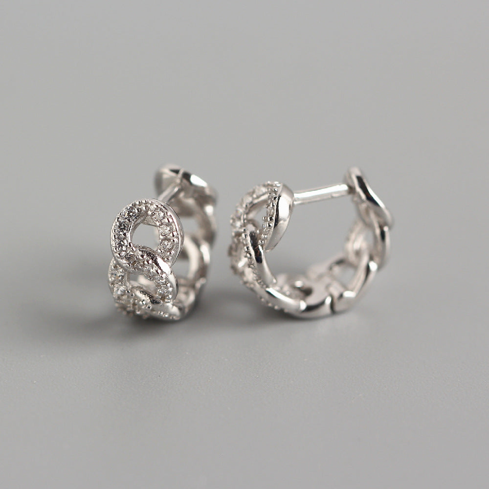 Minimalist 925 Sterling Silver Geometric Plated Rhinestone Hoop Earrings for Women