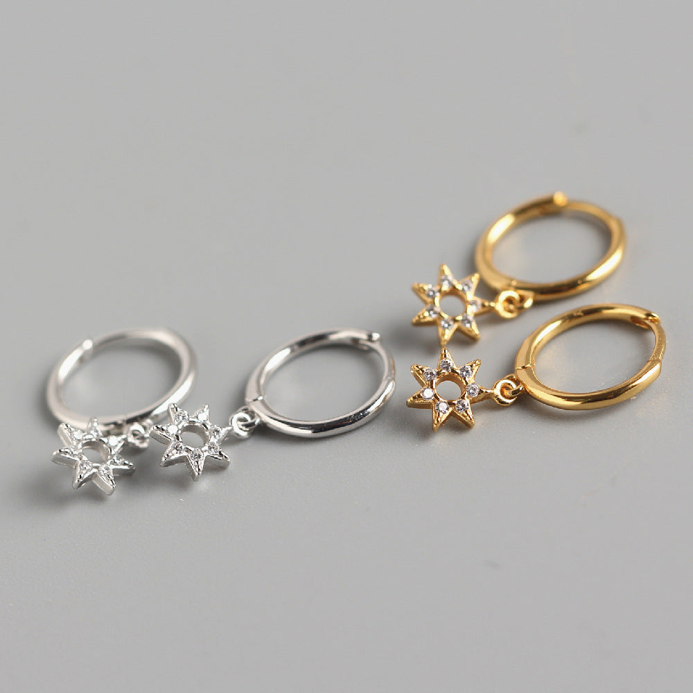 Minimalist Sweet 925 Sterling Silver Star Rhinestone Inlay Earrings