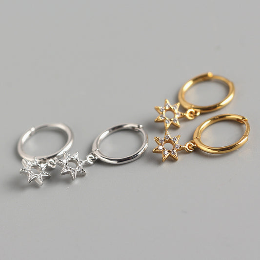 Minimalist Sweet 925 Sterling Silver Star Rhinestone Inlay Earrings