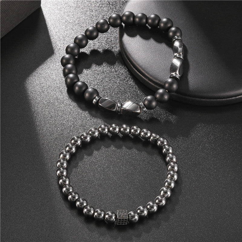 Micro-Pave Cubic Zirconia Geometric Dice Matte Brass Bracelet Set