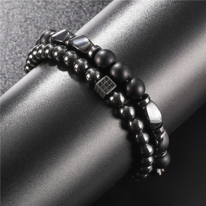 Micro-Pave Cubic Zirconia Geometric Dice Matte Brass Bracelet Set