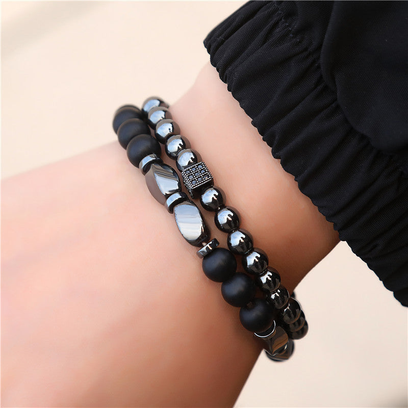 Micro-Pave Cubic Zirconia Geometric Dice Matte Brass Bracelet Set
