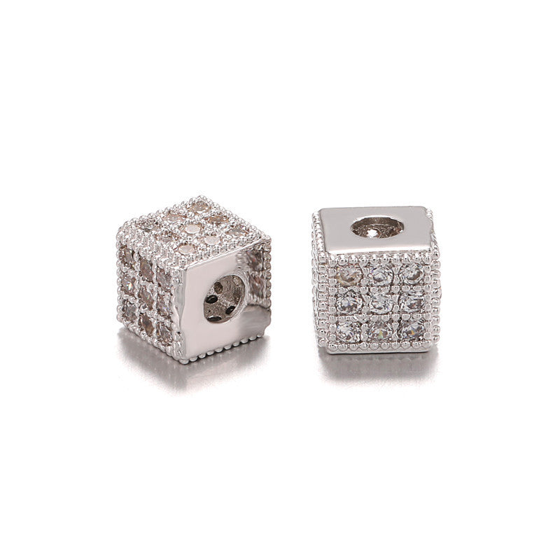 Elegant Square Brass Plated Cubic Zirconia Inlay Charm
