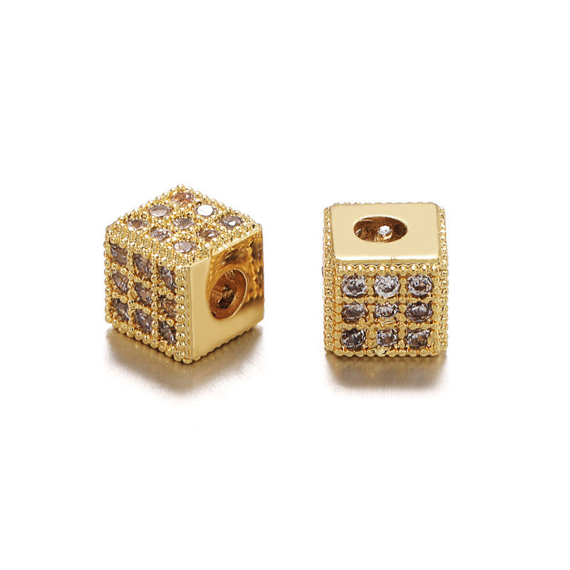 Elegant Square Brass Plated Cubic Zirconia Inlay Charm