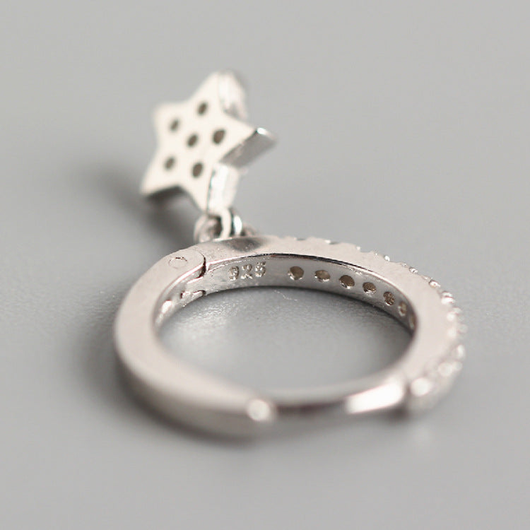 Sweet 925 Sterling Silver Star Diamond Hoop Earrings