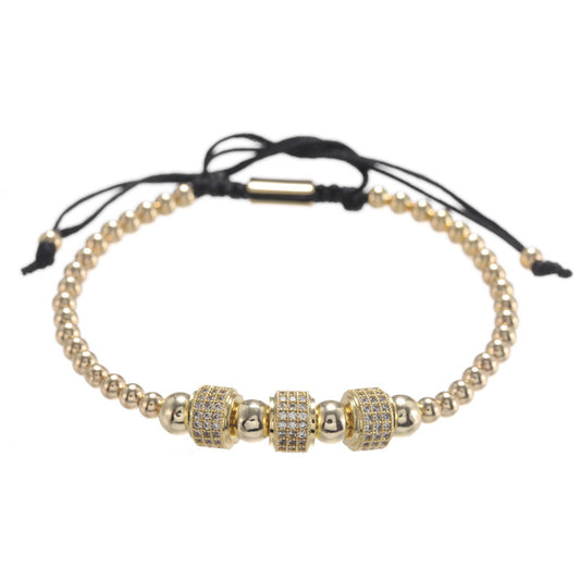 Minimalist Geometric Brass Beaded Cubic Zirconia Wheel Bracelet Unisex